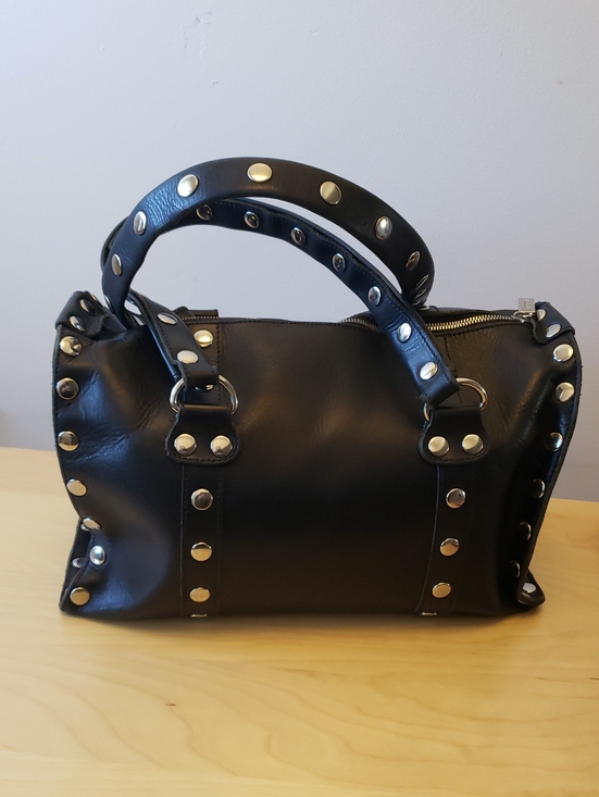 Hammitt Handbags - Hammitt Black Leather Studded Satchel with Silver Hardware